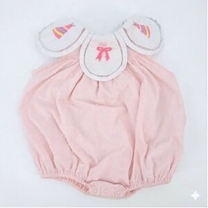 Smocked Flamingo 1st Birthday Romper Pink Swiss Dot 18M Embroidered 1 Year